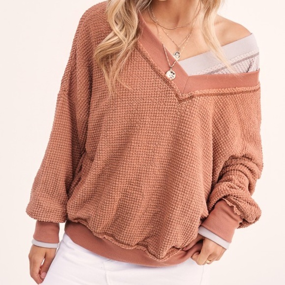 Tops - NWT Waffle Knit Double V-neck Top